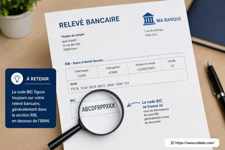 Où trouver le code BIC sur un relevé bancaire ?