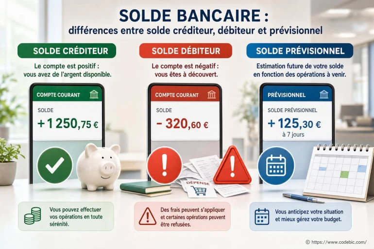 Solde bancaire : comprendre les différences entre solde créditeur, débiteur et prévisionnel